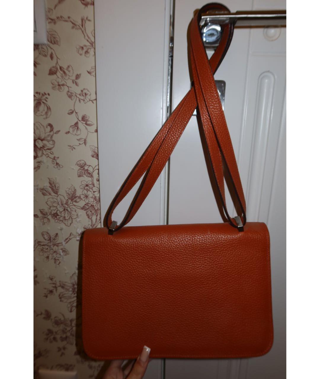 HERMES Оранжевая кожаная сумка через плечо, фото 3