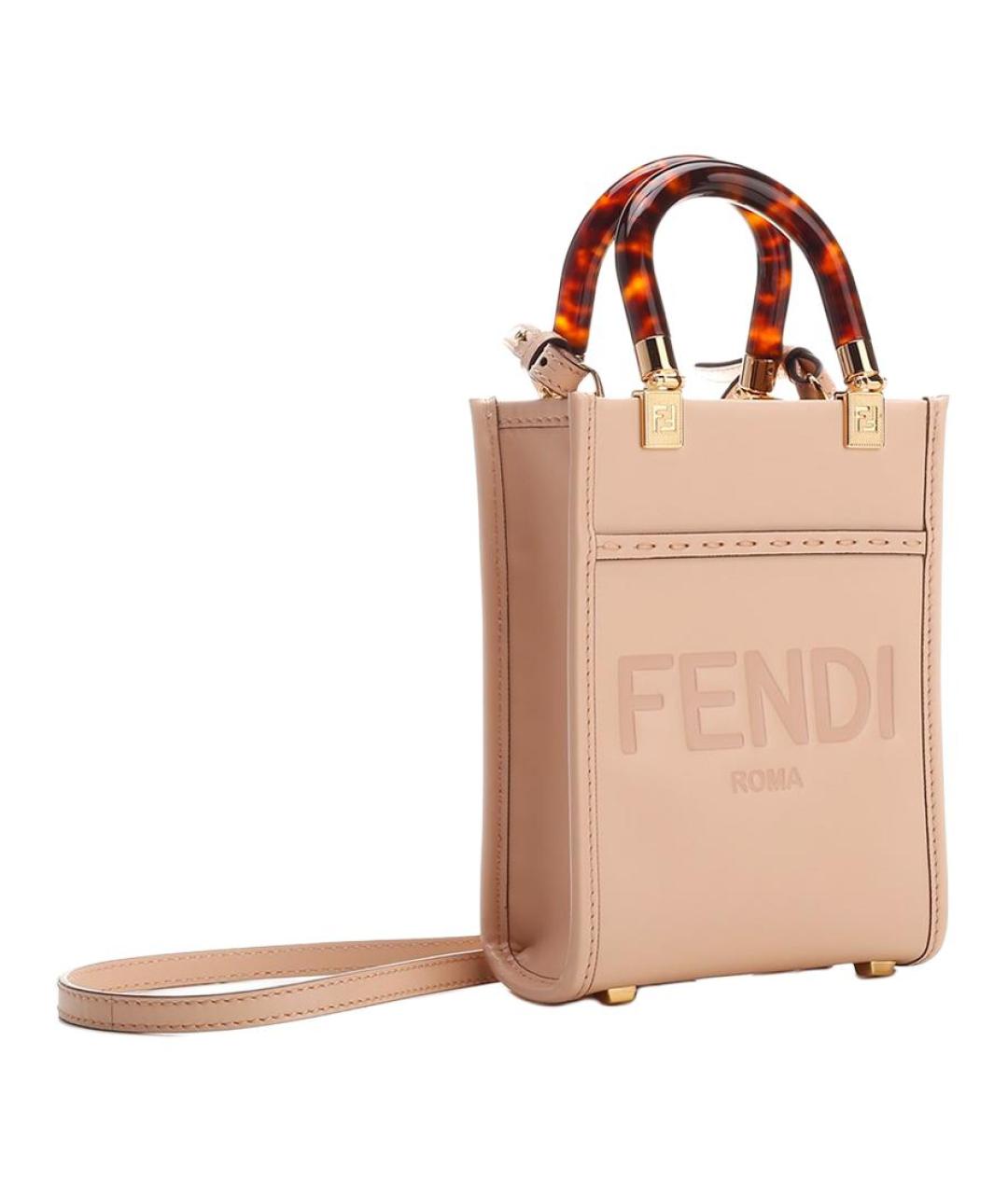FENDI Бежевая кожаная сумка через плечо, фото 2