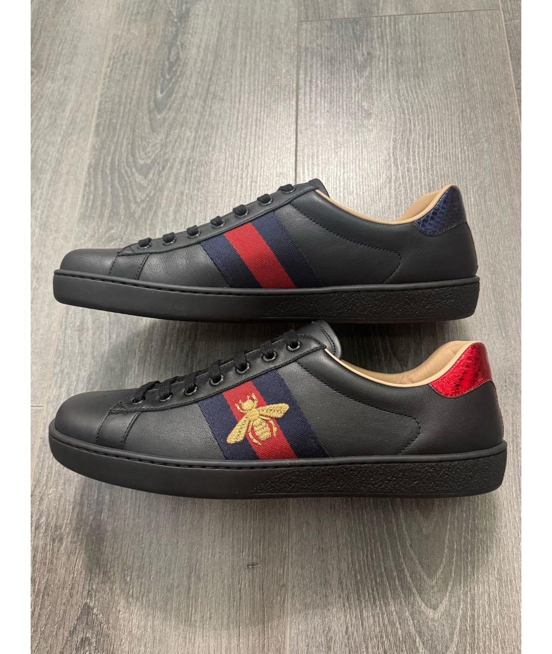 GUCCI Черные кожаные низкие кроссовки / кеды, фото 9