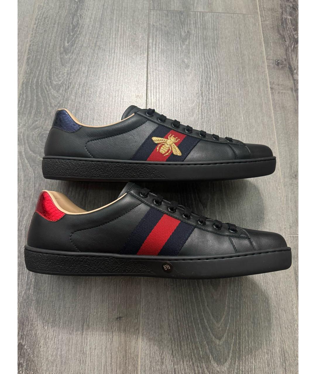 GUCCI Черные кожаные низкие кроссовки / кеды, фото 5