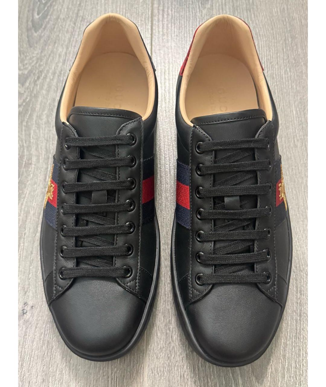 GUCCI Черные кожаные низкие кроссовки / кеды, фото 3