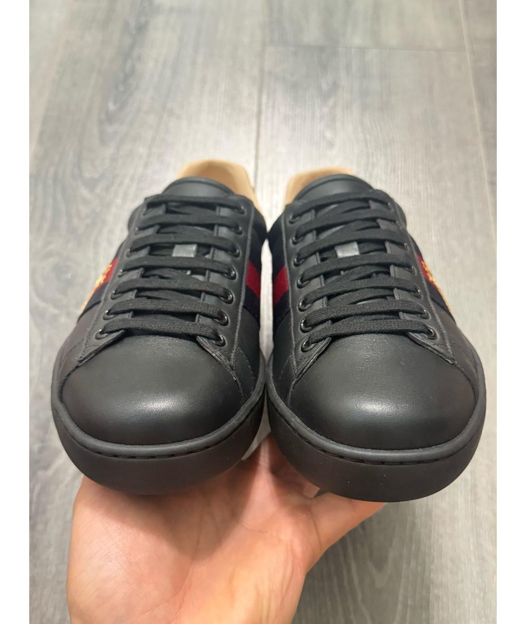 GUCCI Черные кожаные низкие кроссовки / кеды, фото 2