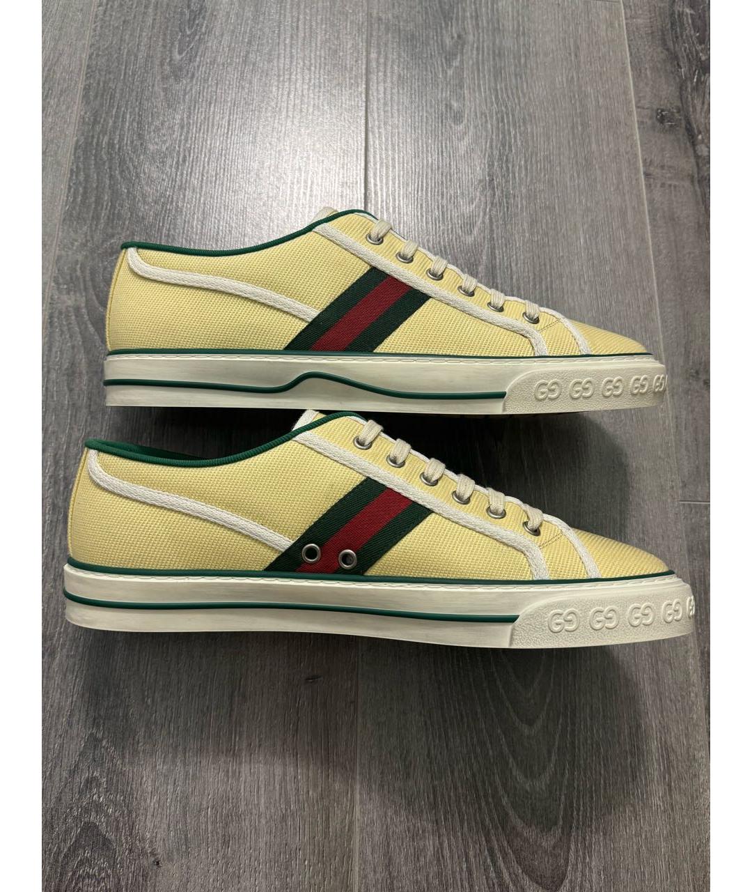 GUCCI Горчичные текстильные низкие кроссовки / кеды, фото 5