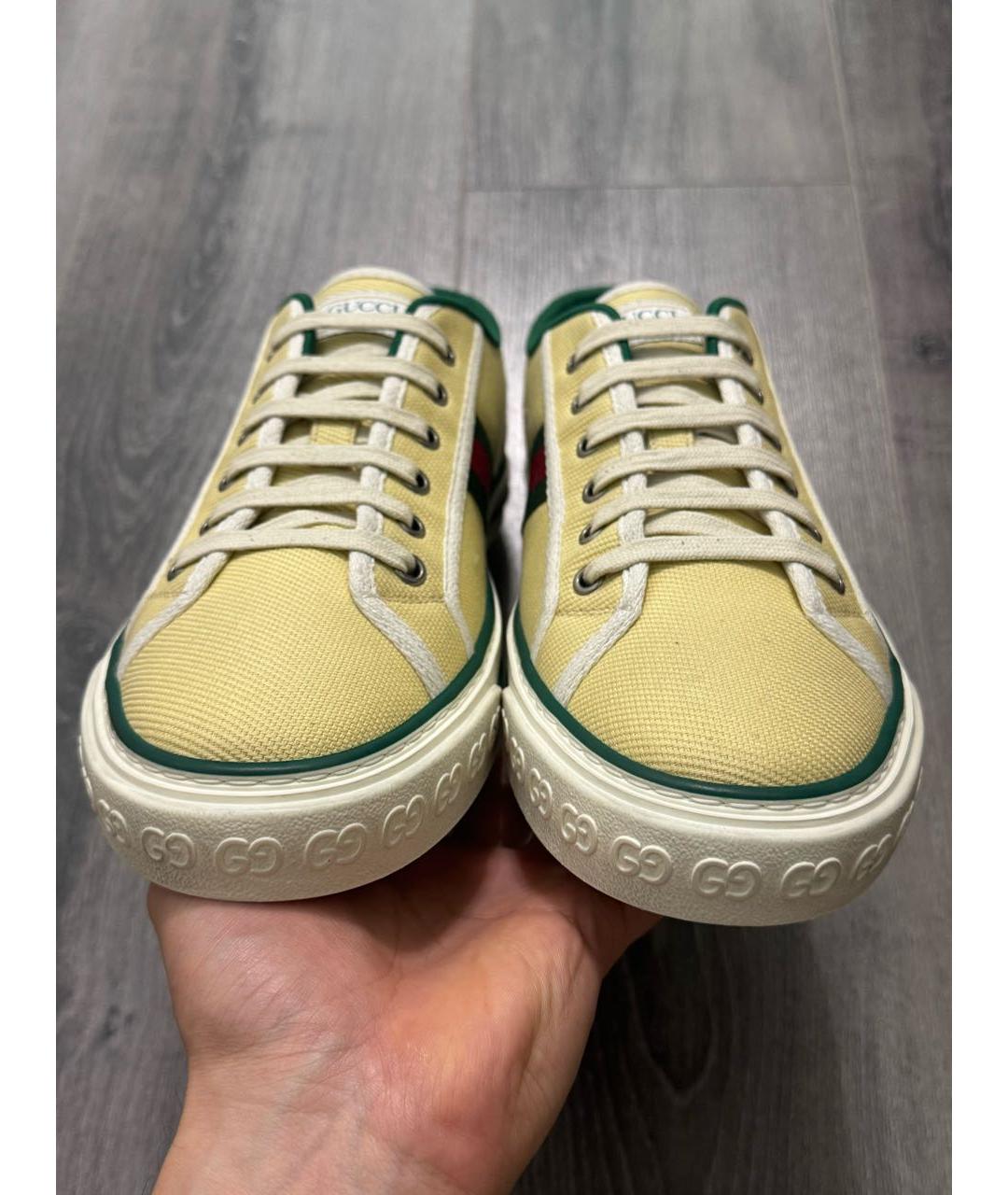 GUCCI Горчичные текстильные низкие кроссовки / кеды, фото 2