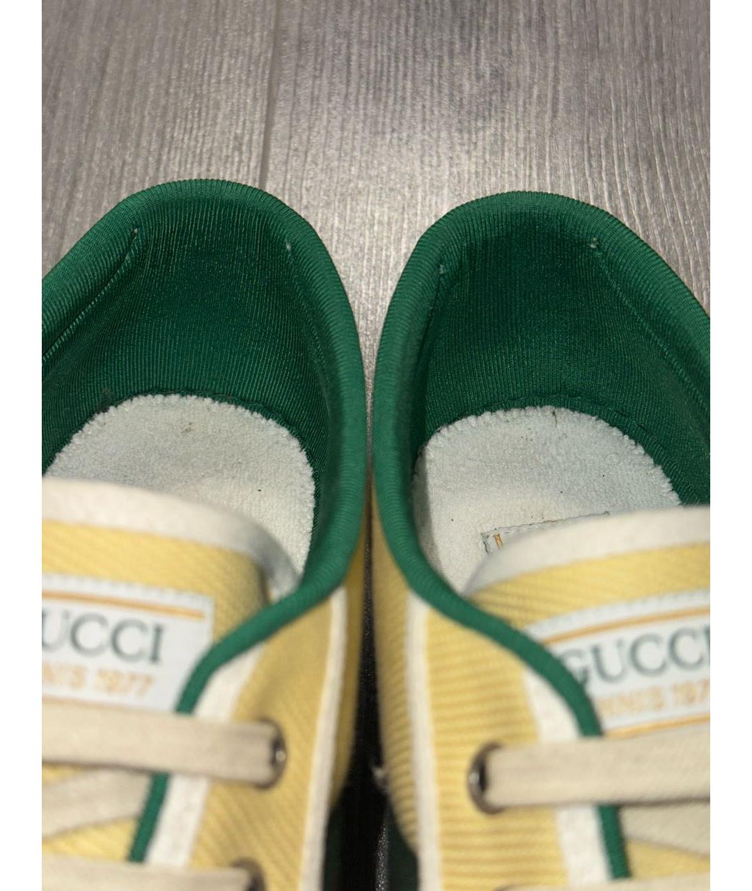 GUCCI Горчичные текстильные низкие кроссовки / кеды, фото 8