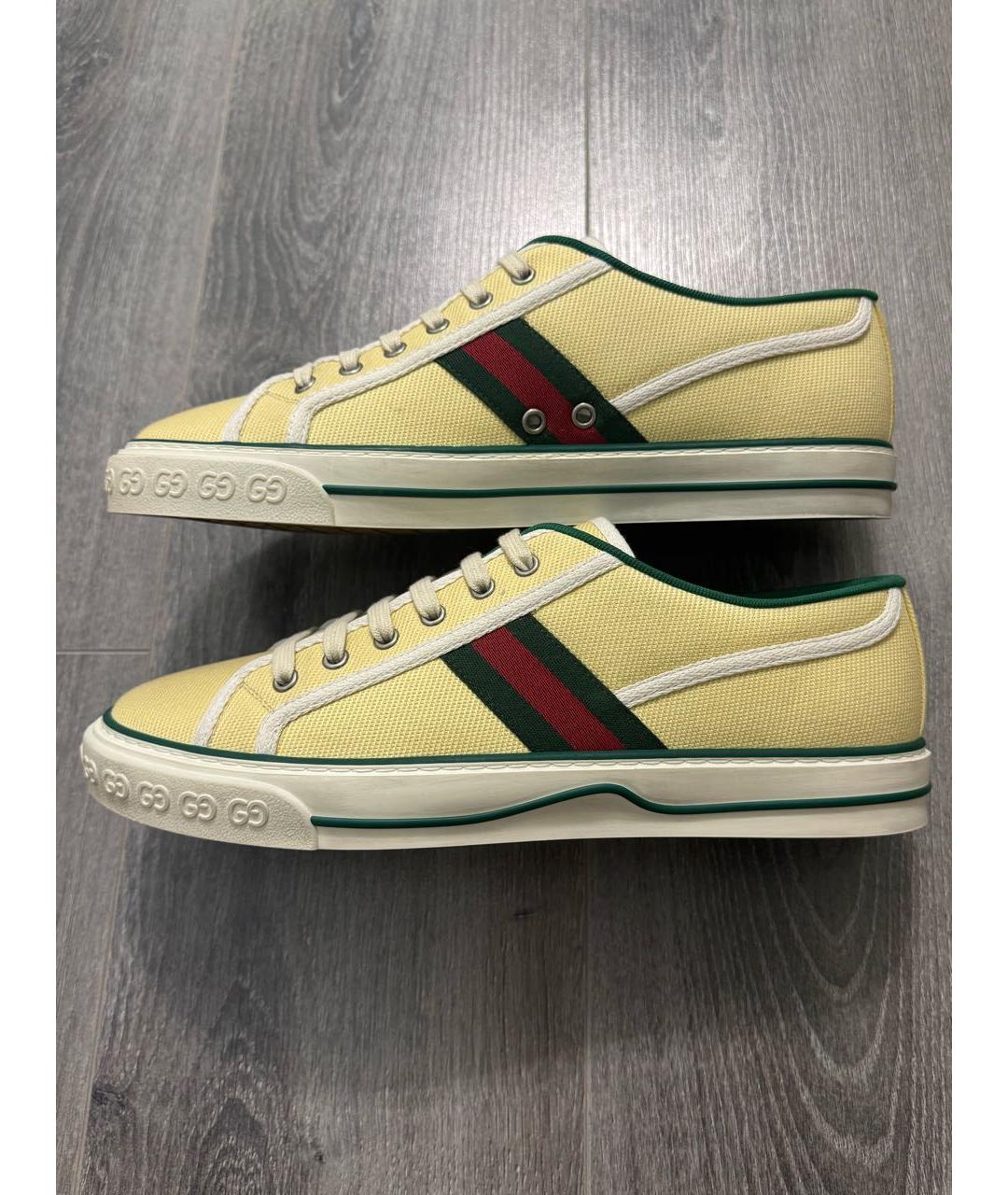 GUCCI Горчичные текстильные низкие кроссовки / кеды, фото 9