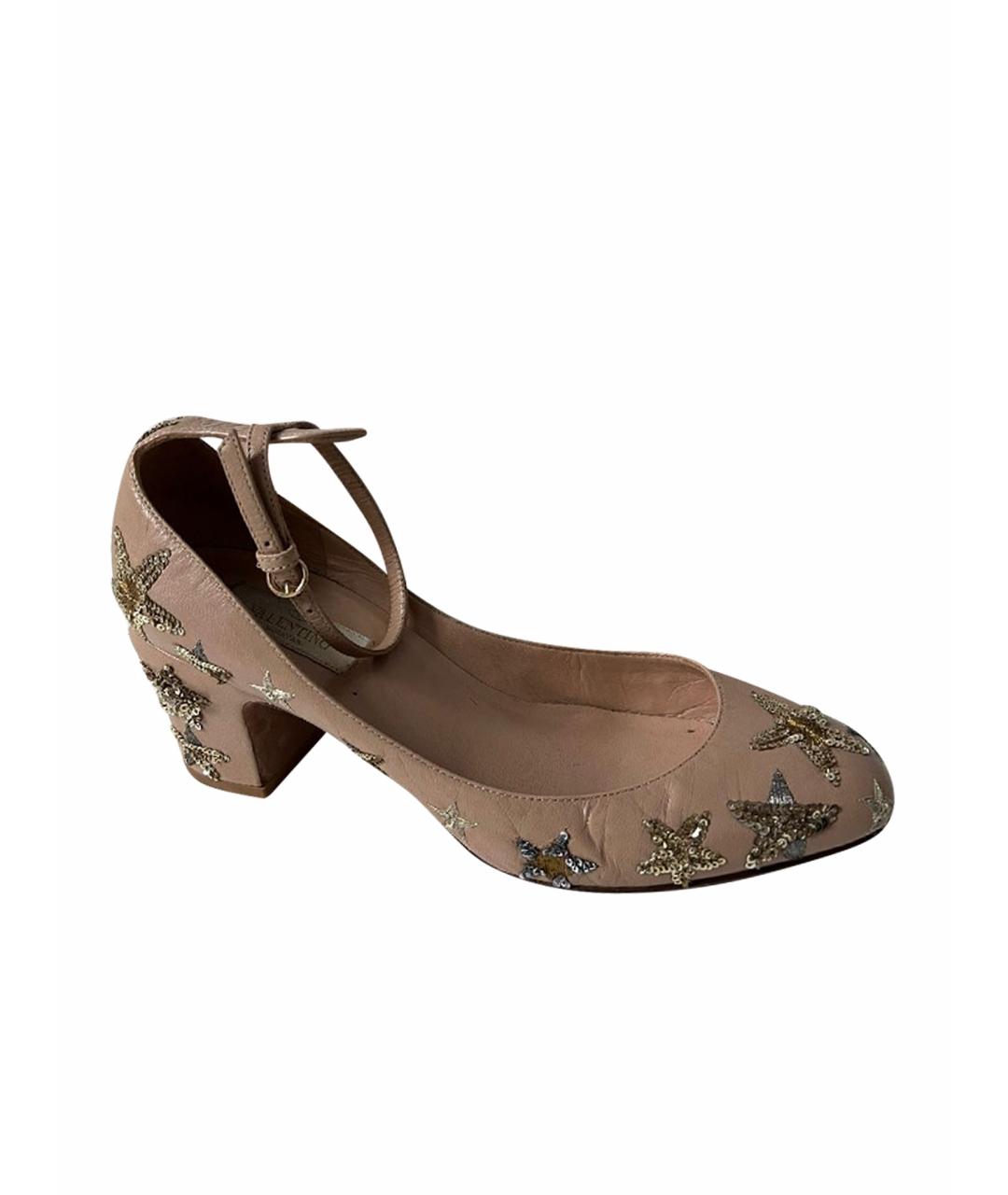VALENTINO Коричневые кожаные лодочки на низком каблуке, фото 1