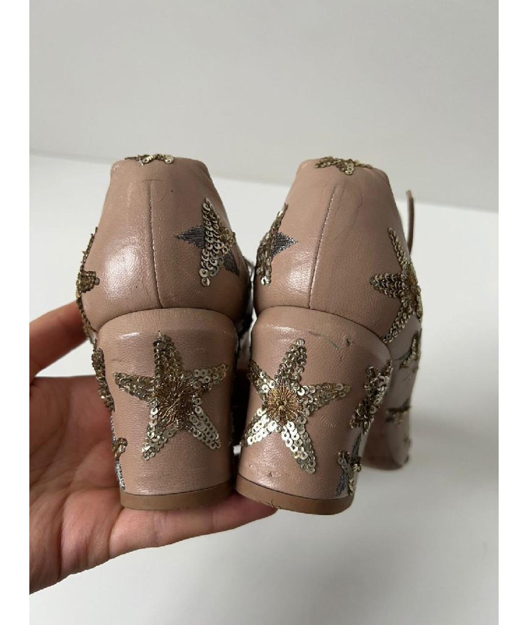 VALENTINO Коричневые кожаные лодочки на низком каблуке, фото 4