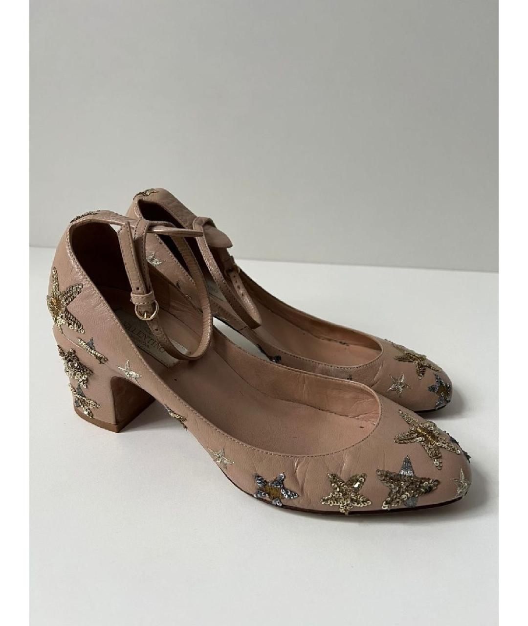 VALENTINO Коричневые кожаные лодочки на низком каблуке, фото 9