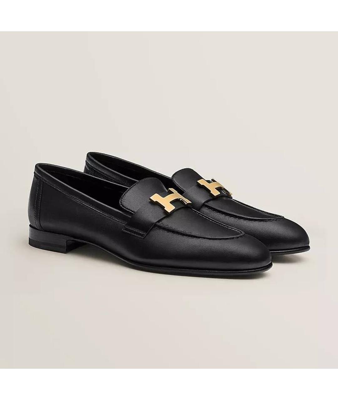 HERMES Черные кожаные лоферы, фото 2