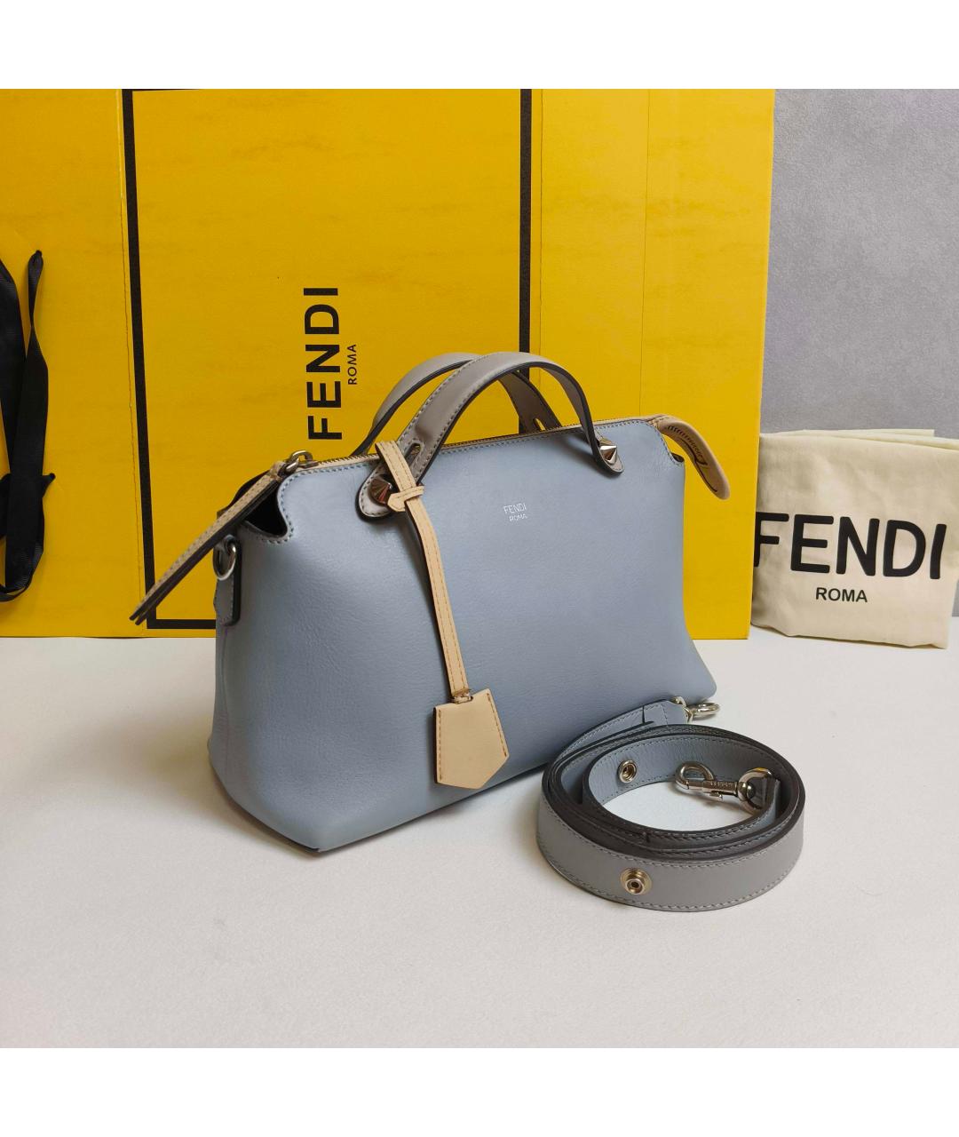 FENDI Голубая кожаная сумка тоут, фото 3