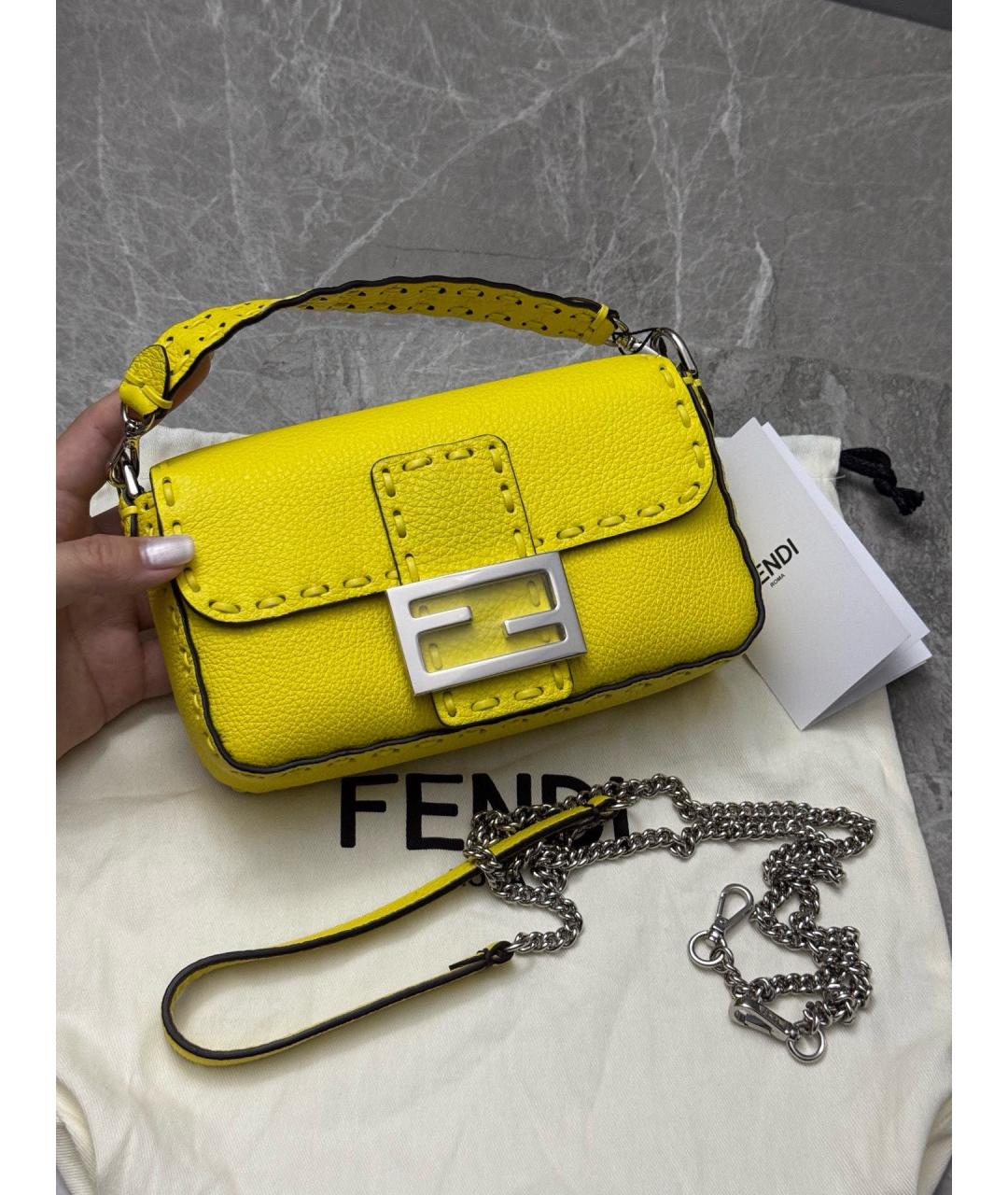 FENDI Желтая кожаная сумка через плечо, фото 2