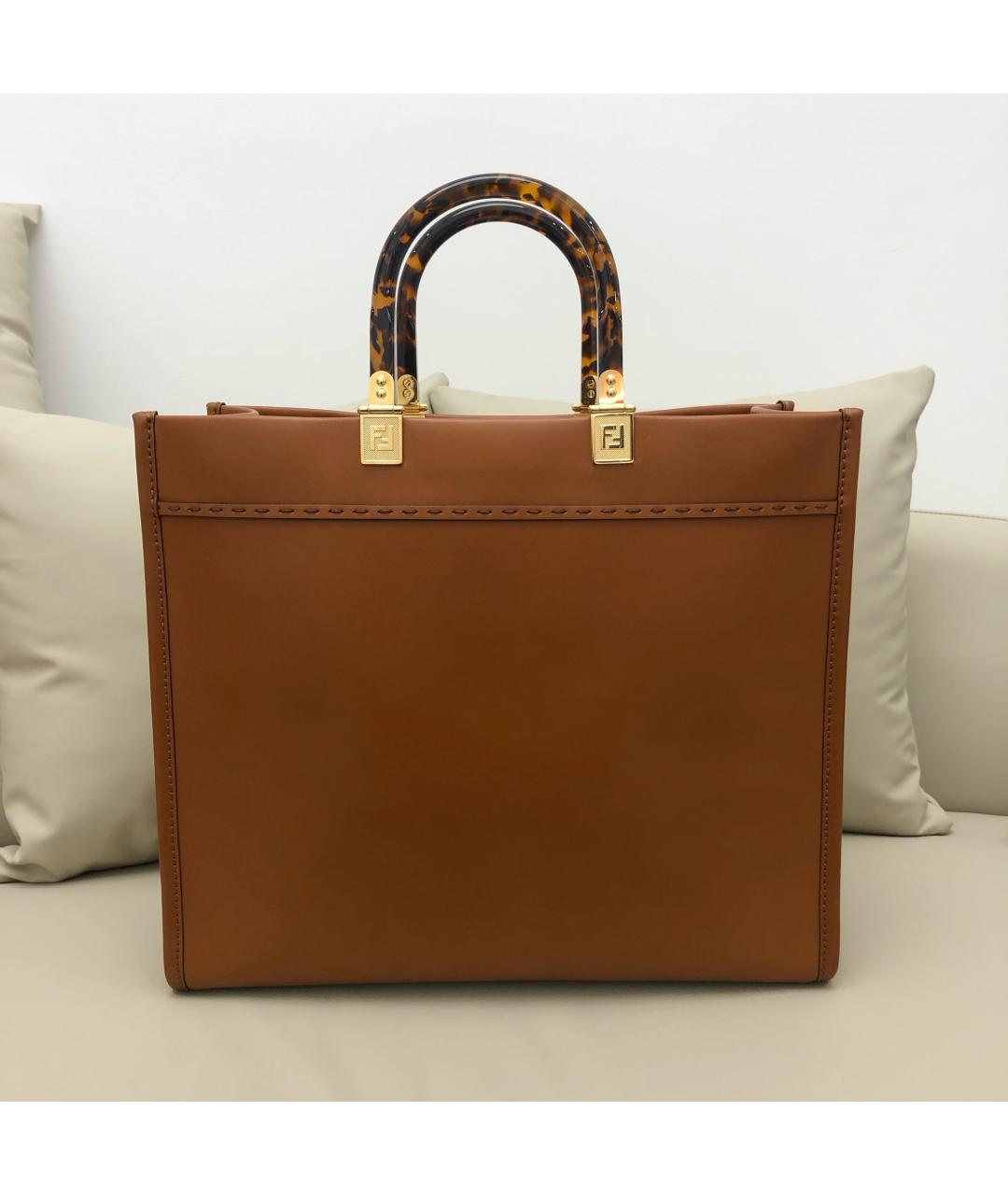 FENDI Хаки кожаная сумка тоут, фото 3