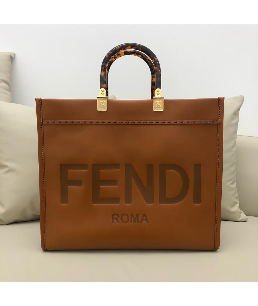 FENDI Хаки кожаная сумка тоут, фото 2