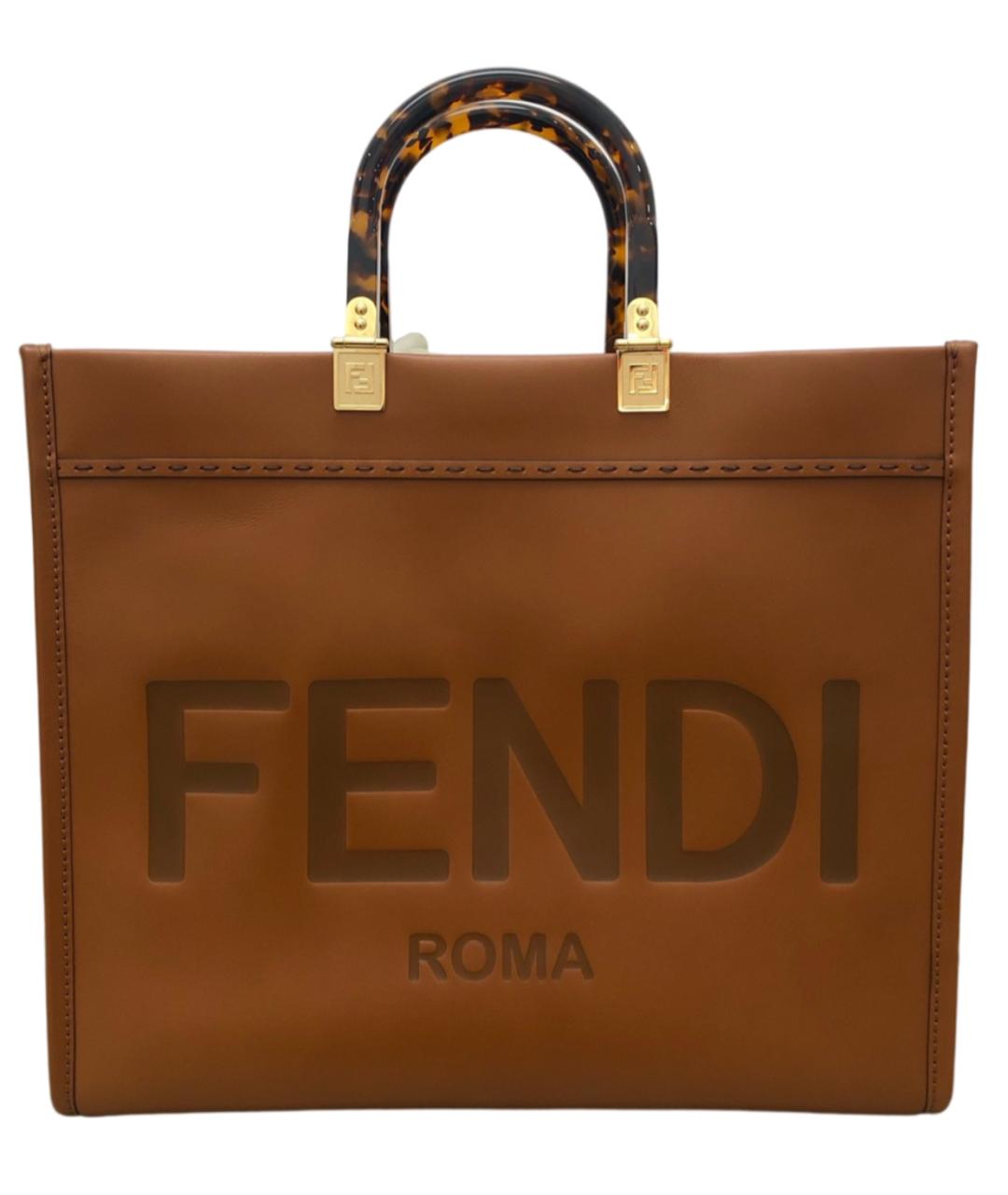 FENDI Хаки кожаная сумка тоут, фото 10