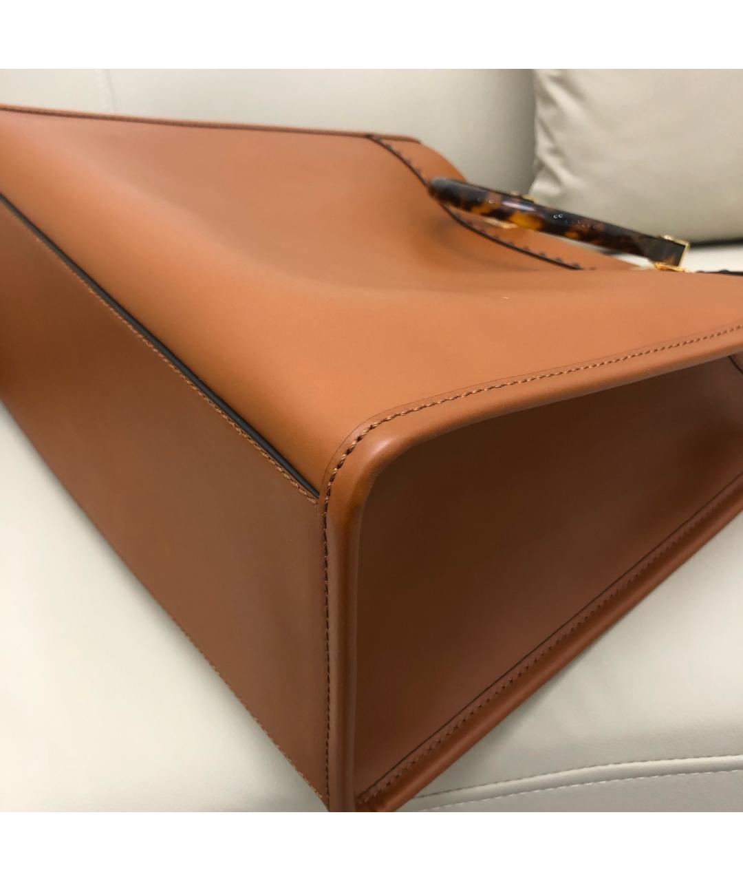 FENDI Хаки кожаная сумка тоут, фото 7