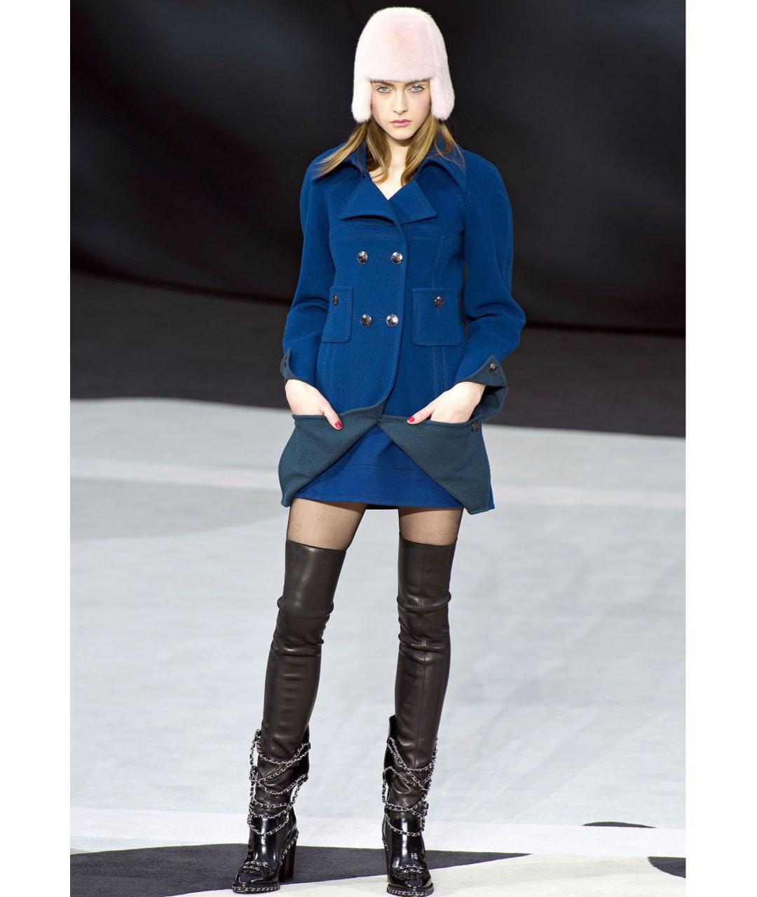 CHANEL Синее шерстяное пальто, фото 3