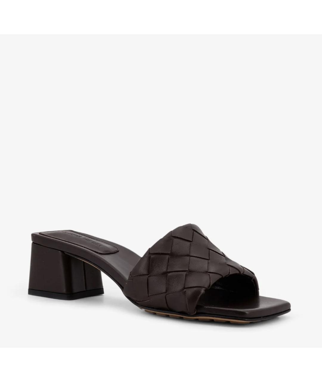BOTTEGA VENETA Коричневые кожаные мюли, фото 2