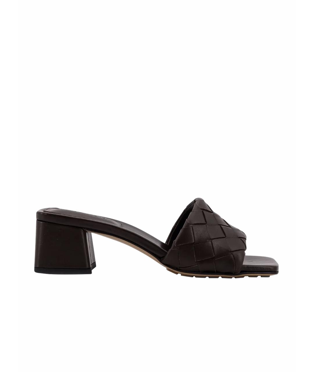 BOTTEGA VENETA Коричневые кожаные мюли, фото 1