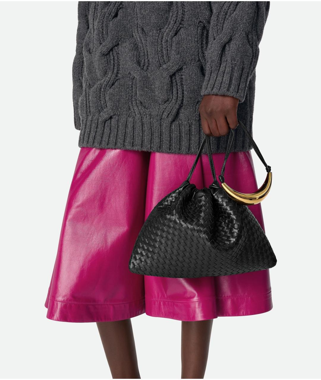 BOTTEGA VENETA Черная кожаная сумка с короткими ручками, фото 3
