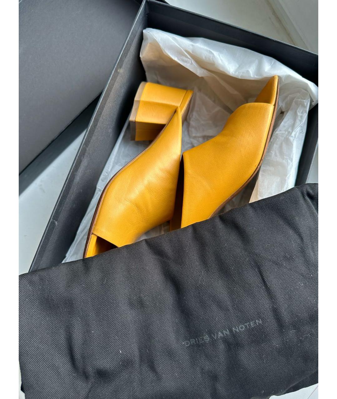 DRIES VAN NOTEN Желтые кожаные мюли, фото 7