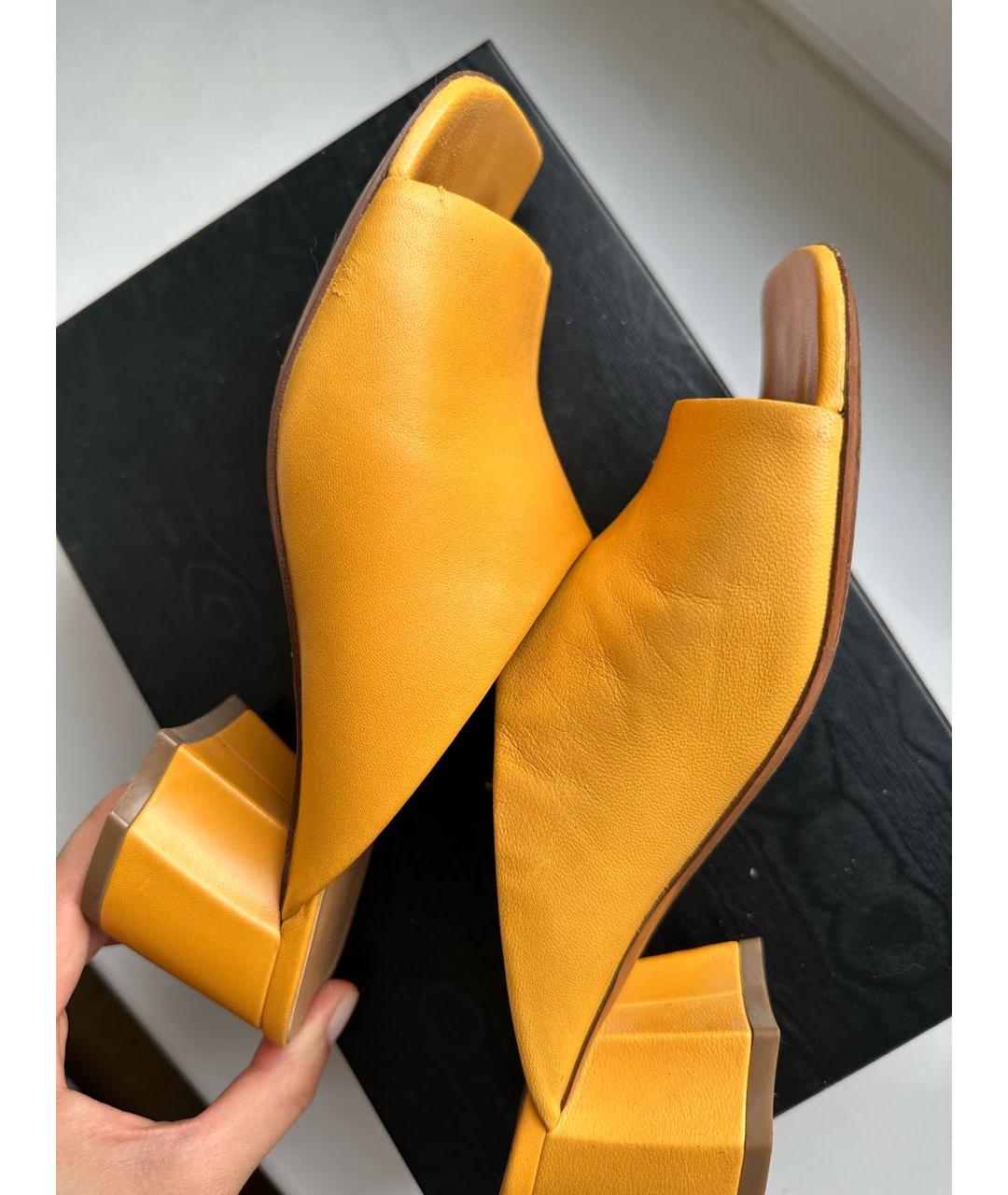 DRIES VAN NOTEN Желтые кожаные мюли, фото 3