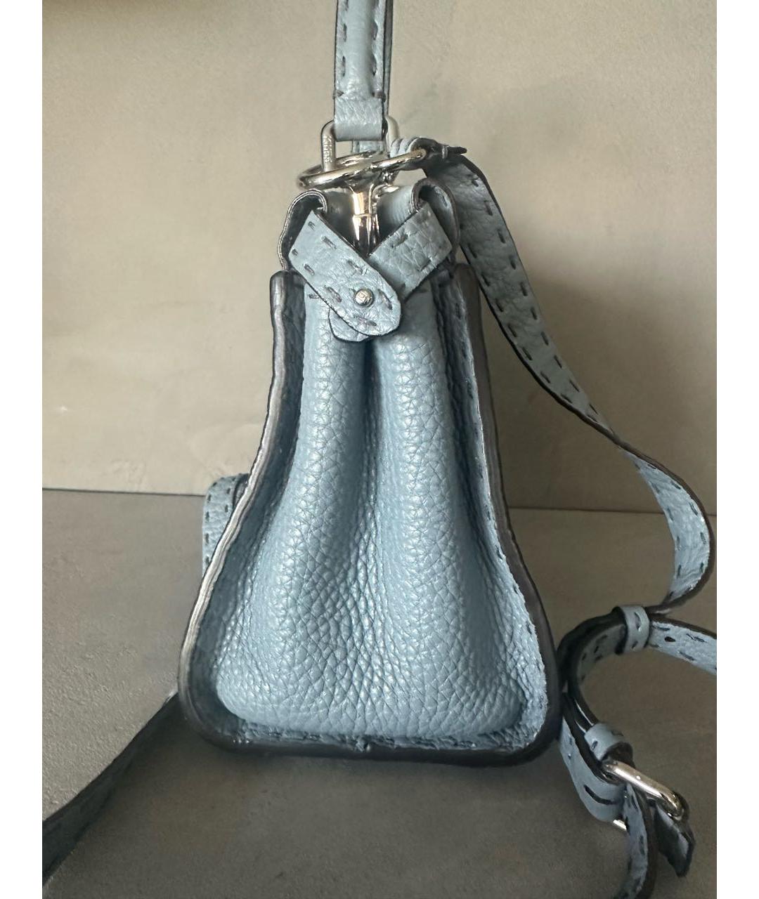 FENDI Серая кожаная сумка с короткими ручками, фото 5