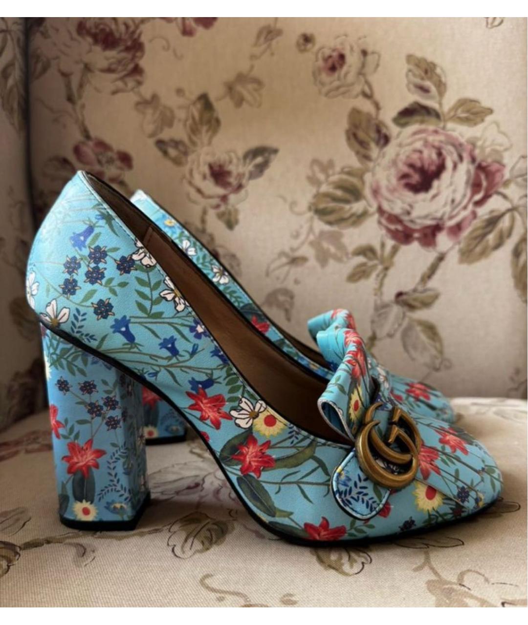 GUCCI Бирюзовые кожаные туфли, фото 5