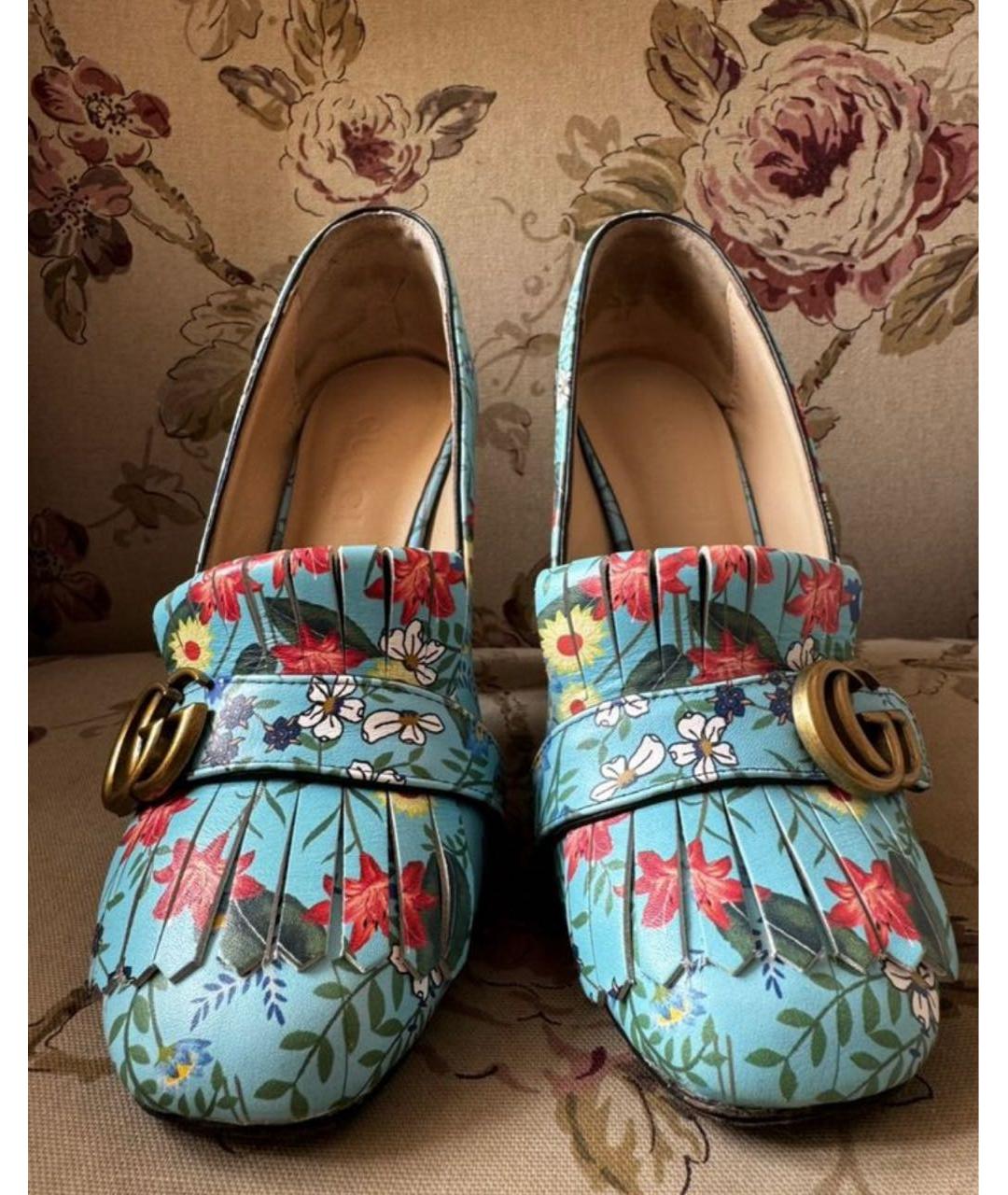 GUCCI Бирюзовые кожаные туфли, фото 2
