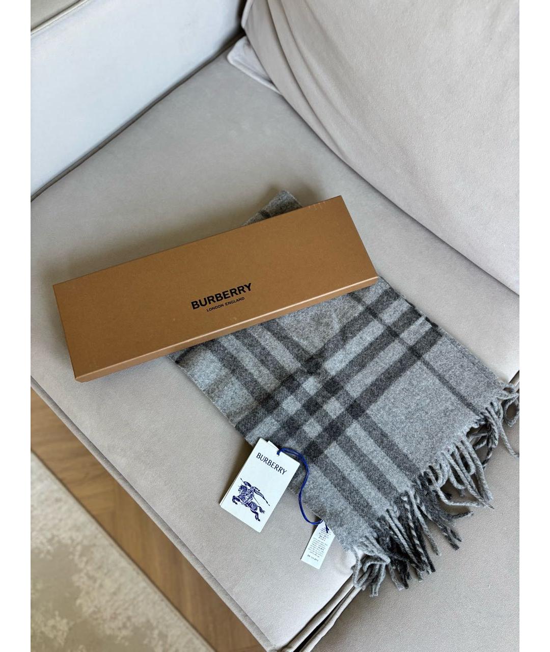 BURBERRY Антрацитовый шерстяной шарф, фото 3
