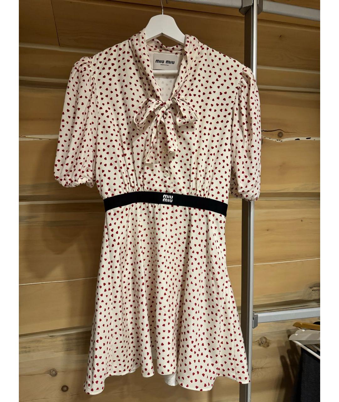 MIU MIU Белое шелковое коктейльное платье, фото 4