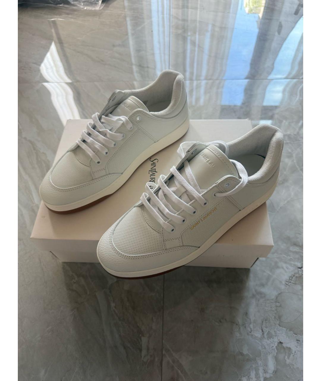 SAINT LAURENT Белые кожаные низкие кроссовки / кеды, фото 5