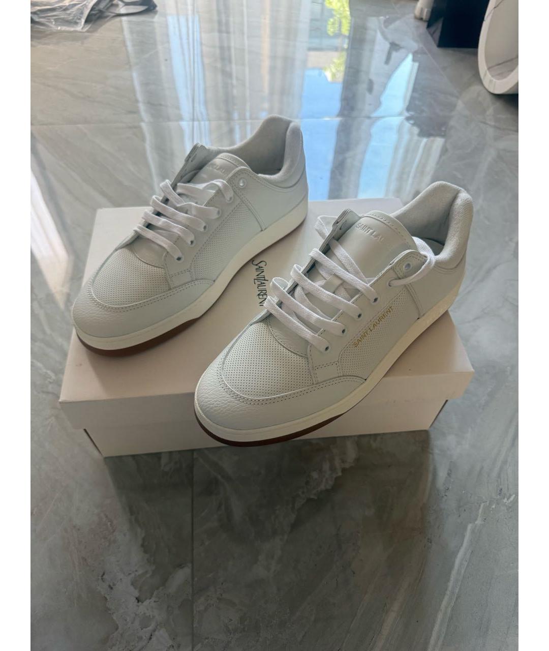 SAINT LAURENT Белые кожаные низкие кроссовки / кеды, фото 7