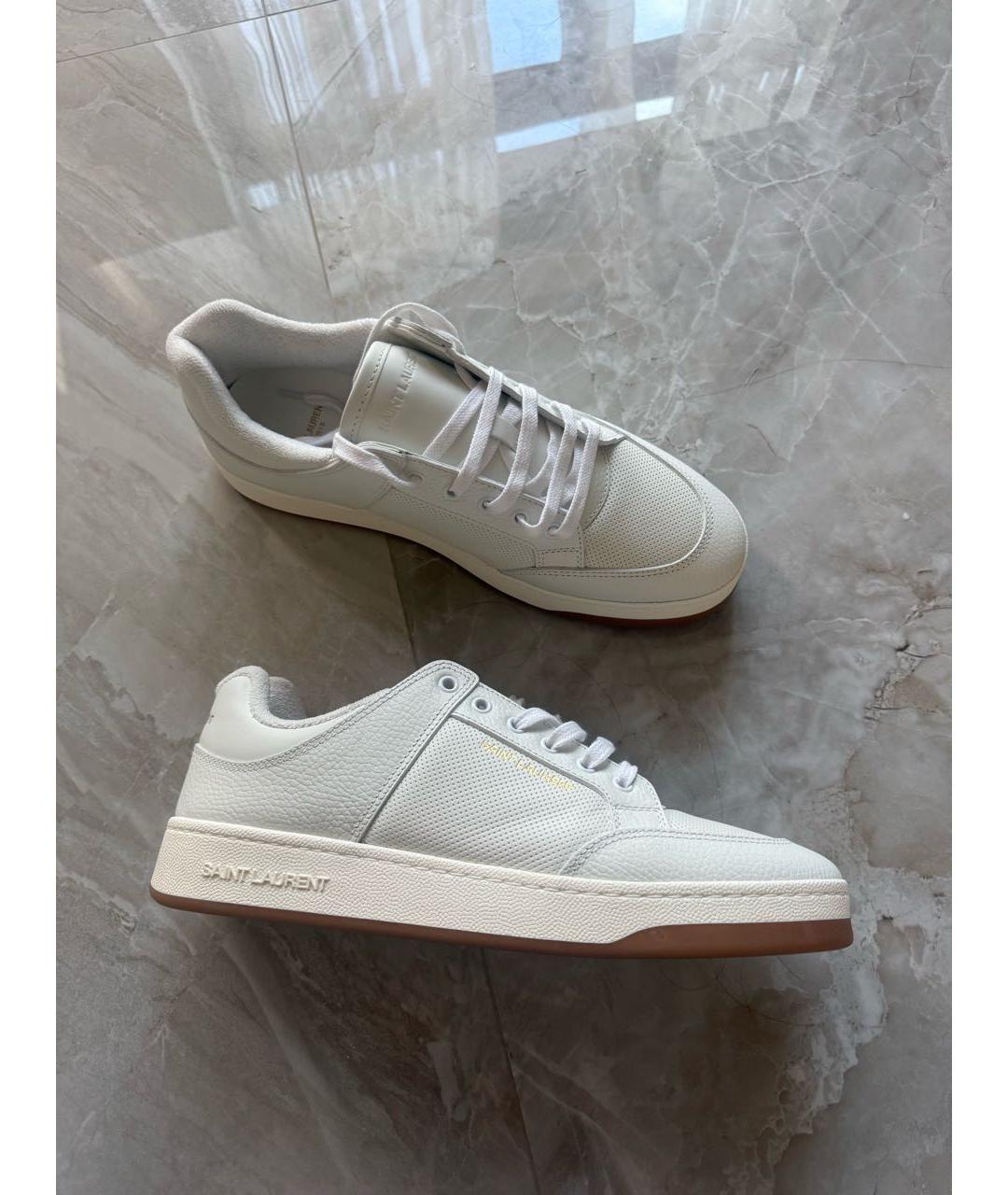 SAINT LAURENT Белые кожаные низкие кроссовки / кеды, фото 8