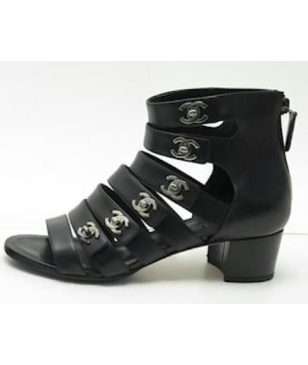CHANEL Черные кожаные босоножки, фото 6