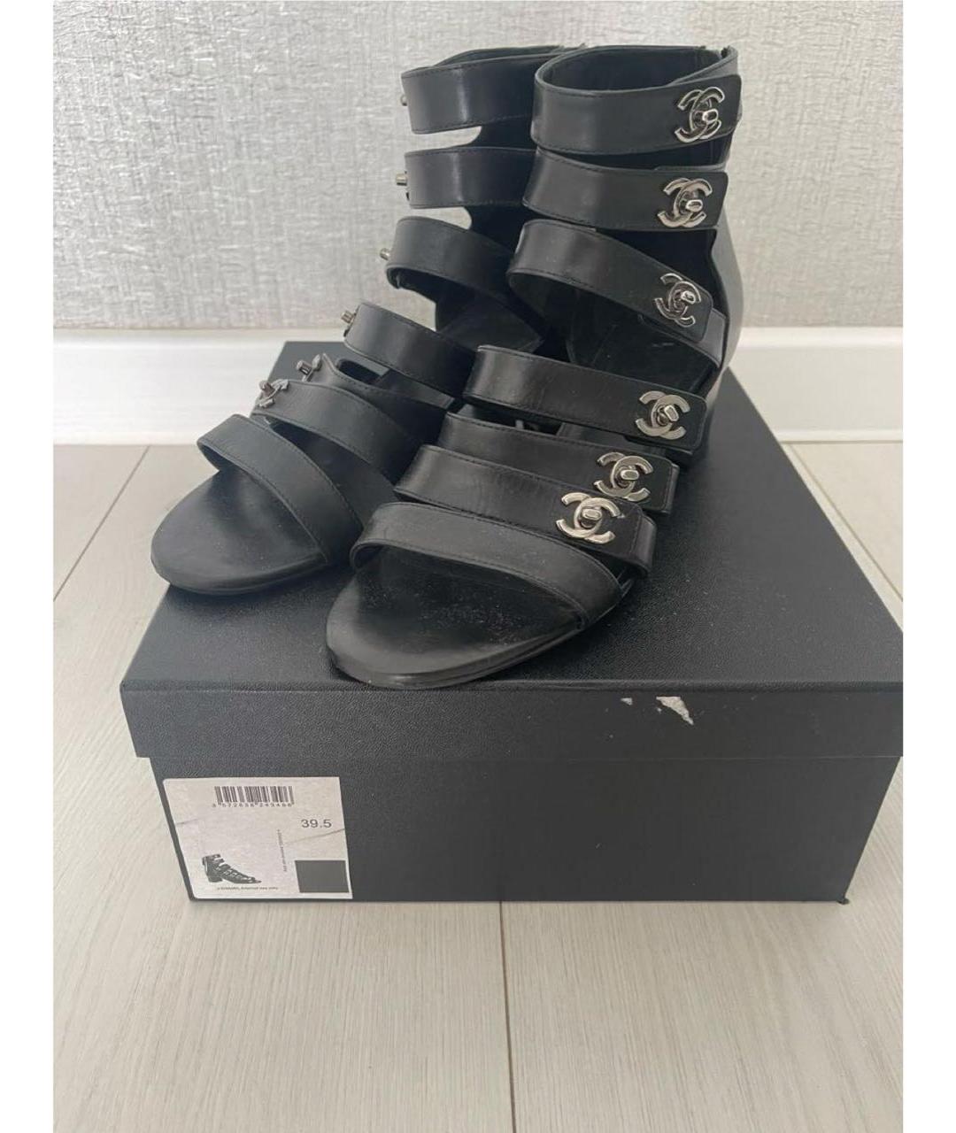 CHANEL Черные кожаные босоножки, фото 2