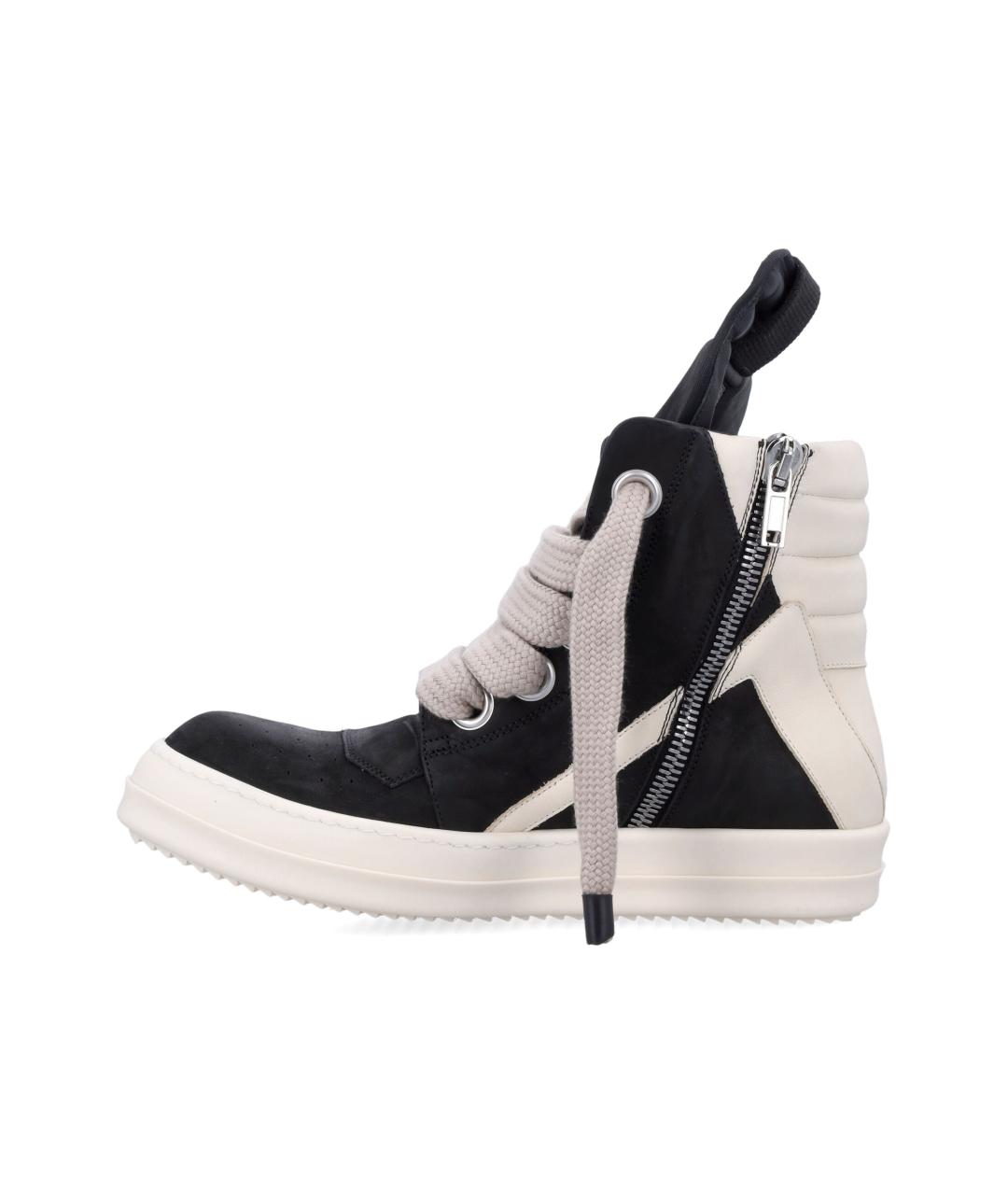 RICK OWENS Черные кожаные высокие кроссовки / кеды, фото 3