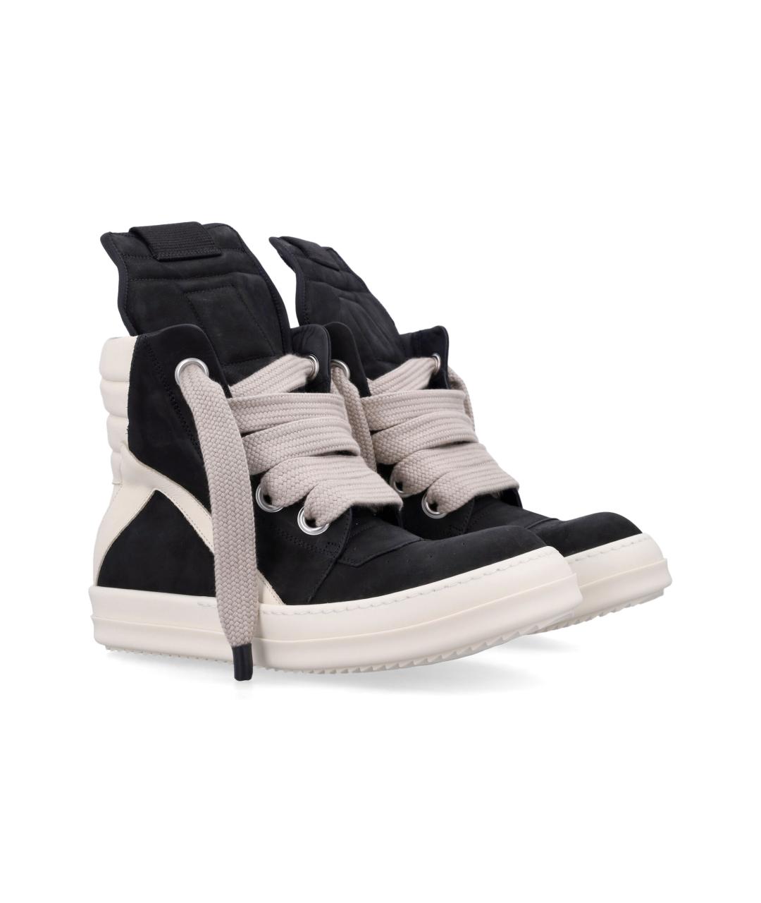 RICK OWENS Черные кожаные высокие кроссовки / кеды, фото 2
