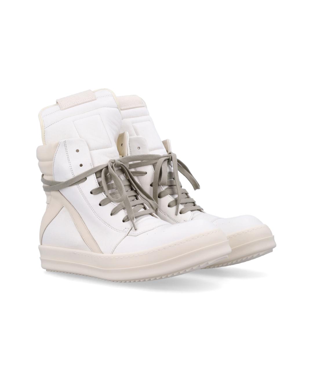 RICK OWENS Белые кожаные высокие кроссовки / кеды, фото 2