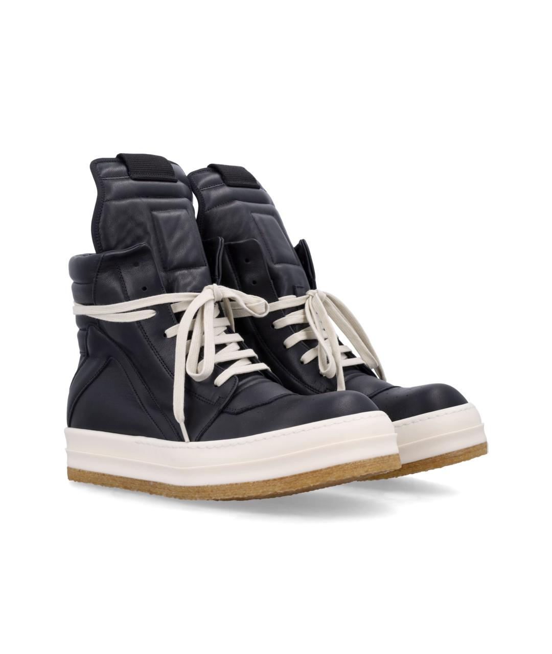 RICK OWENS Черные кожаные высокие кроссовки / кеды, фото 2