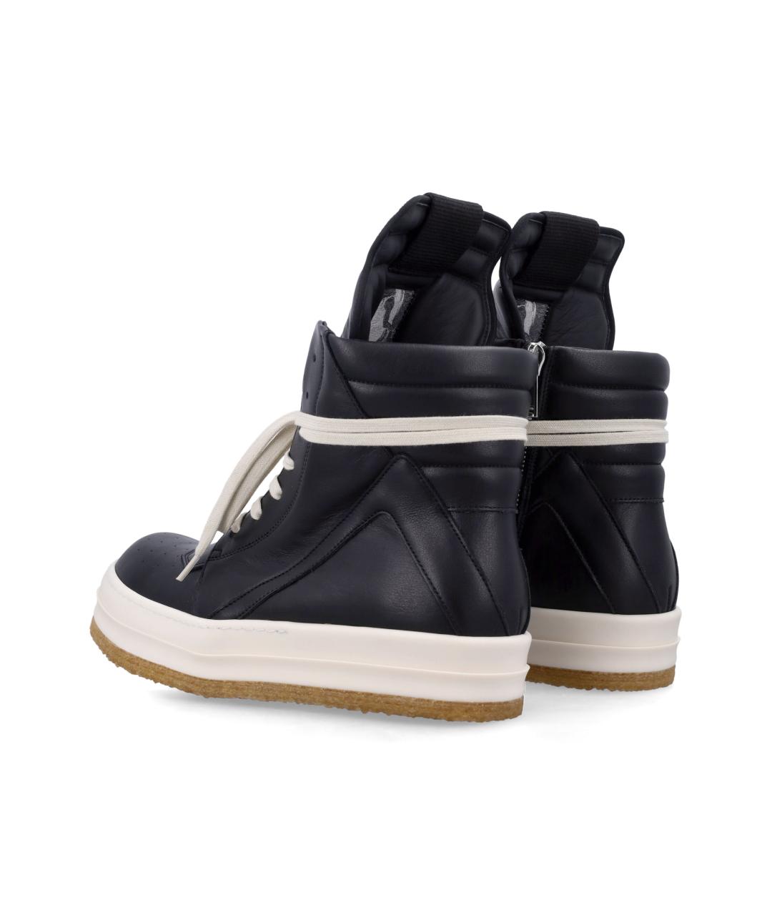 RICK OWENS Черные кожаные высокие кроссовки / кеды, фото 4