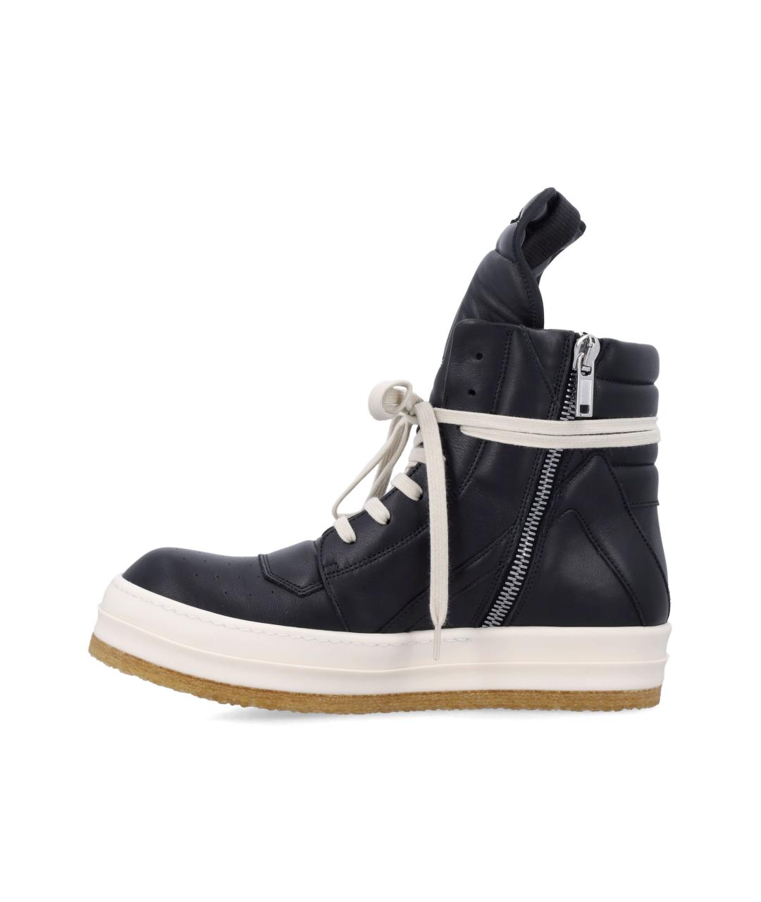 RICK OWENS Черные кожаные высокие кроссовки / кеды, фото 3