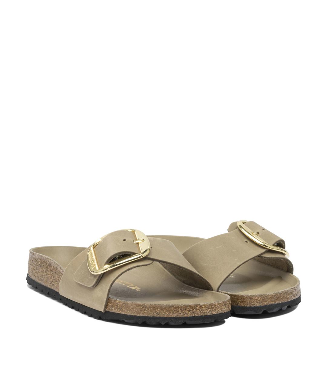 BIRKENSTOCK Бежевые кожаные шлепанцы, фото 2