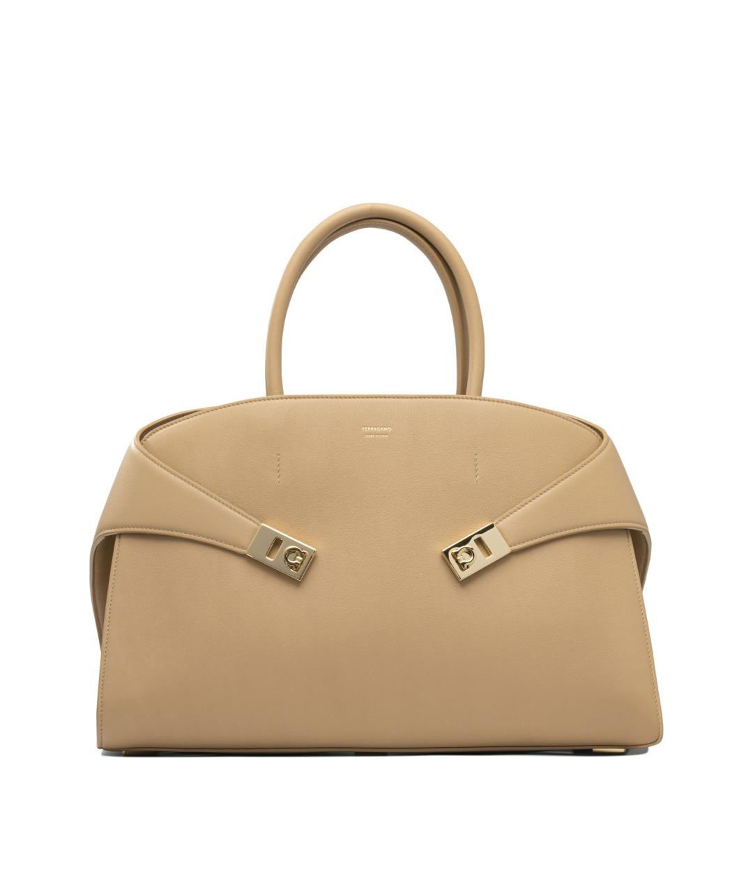 FERRAGAMO Бежевая кожаная сумка через плечо, фото 1