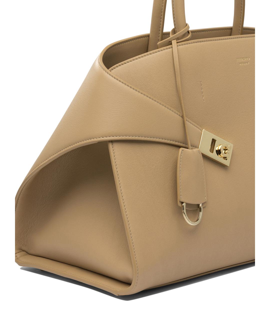 FERRAGAMO Бежевая кожаная сумка через плечо, фото 4