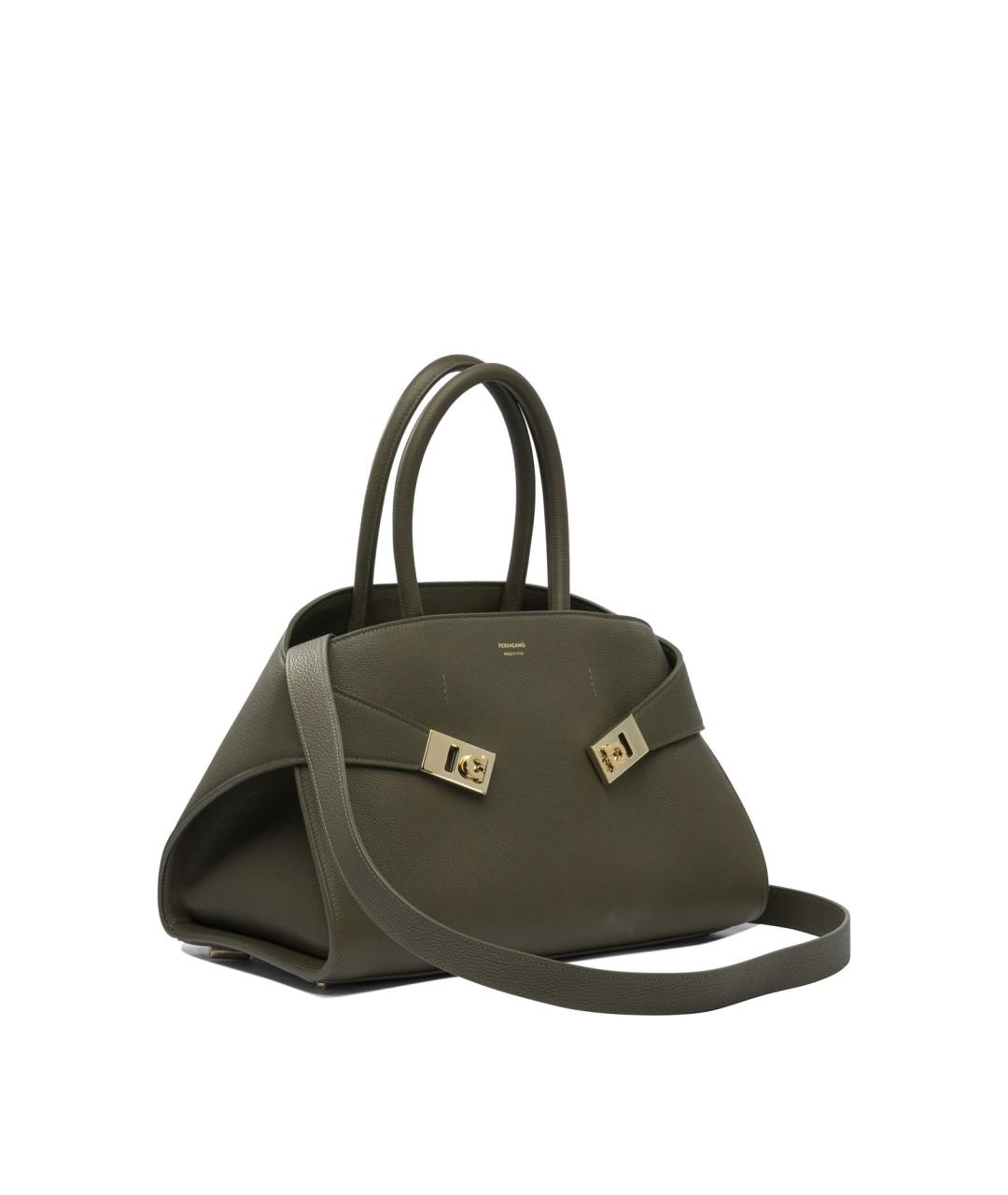 FERRAGAMO Зеленая кожаная сумка тоут, фото 2