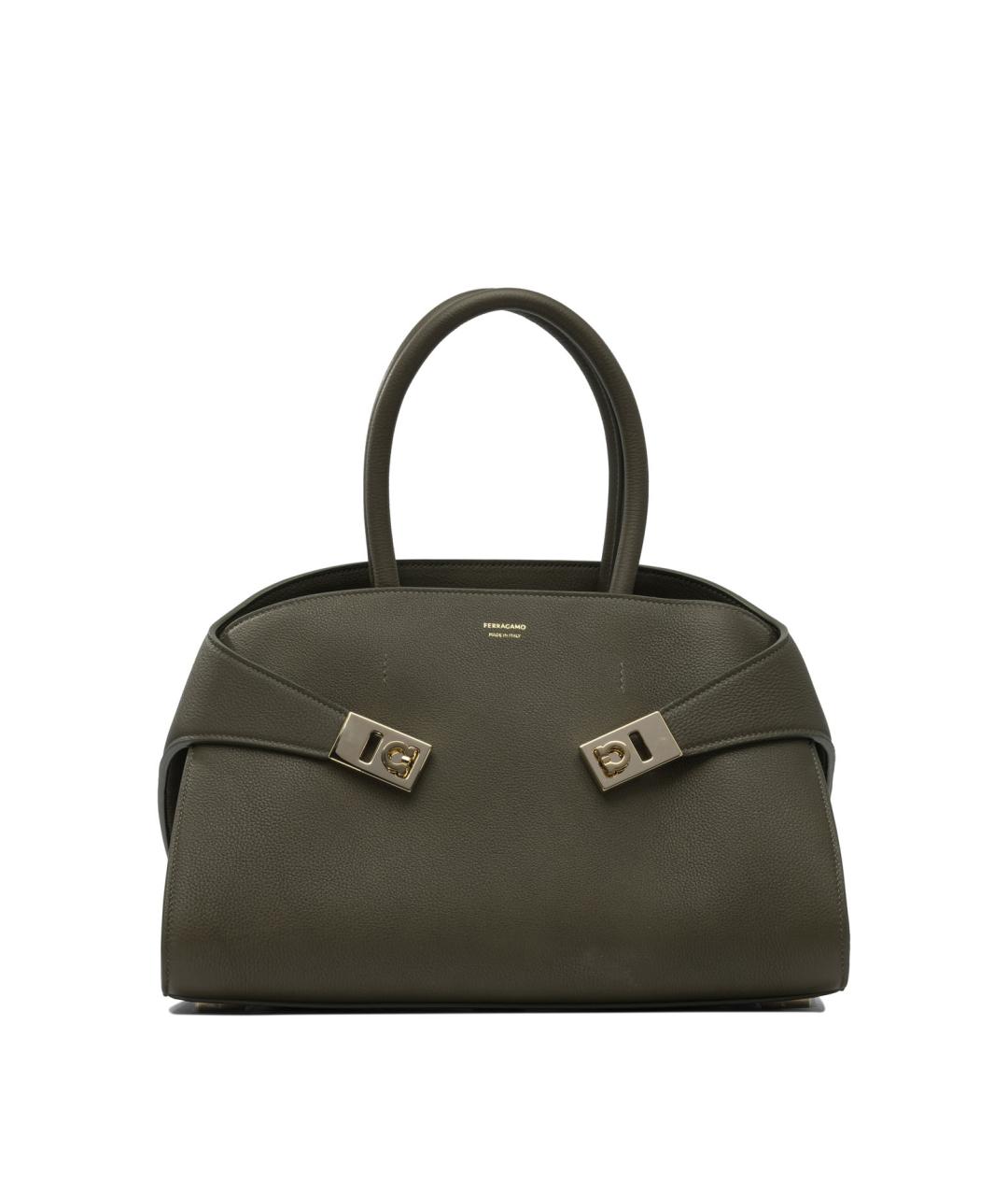 FERRAGAMO Зеленая кожаная сумка тоут, фото 1