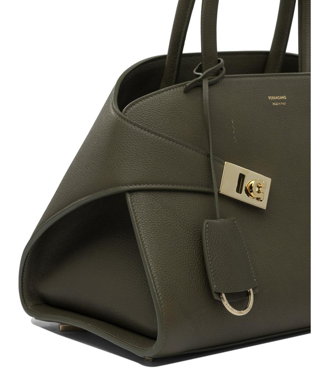 FERRAGAMO Зеленая кожаная сумка тоут, фото 4