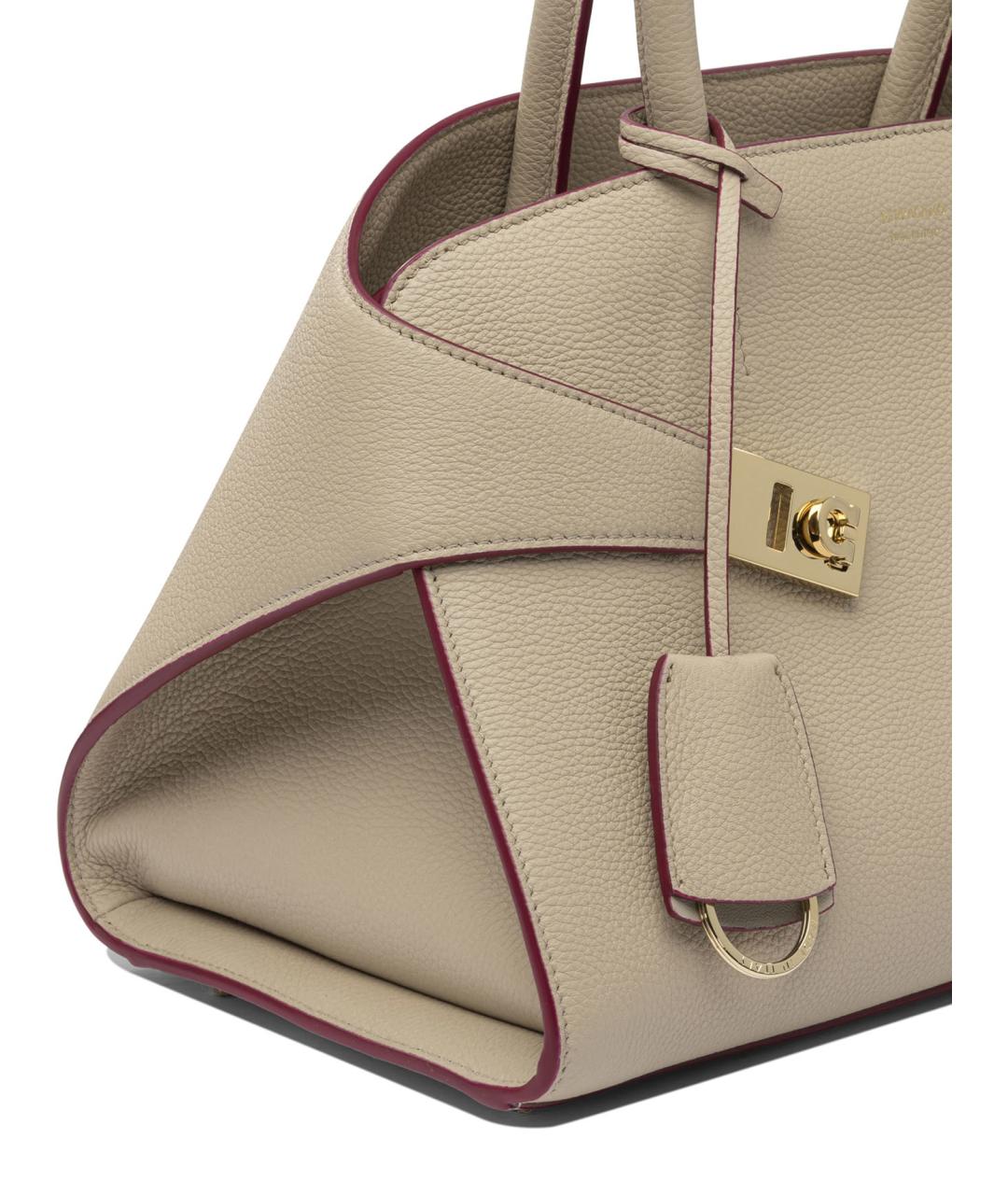 FERRAGAMO Бежевая кожаная сумка тоут, фото 4