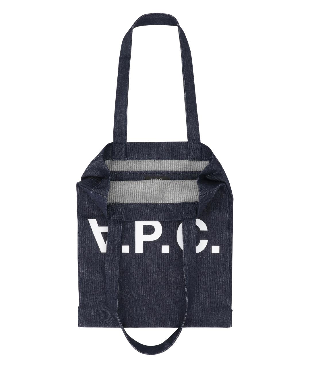 A.P.C. Темно-синяя хлопковая сумка тоут, фото 3